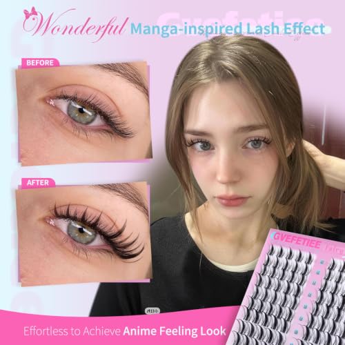 GVEFETIEE Manga Spiky Eyelash Clusters - 10-16mm D Curl