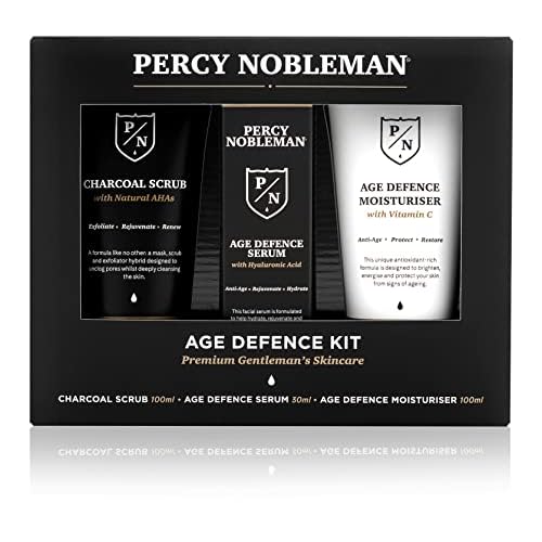 Percy Nobleman Age Defence Kit ? Men¡¯s Skincare Gift Set with Charcoal Face Scrub, Hydrating Facial Serum with Hyaluronic Acid & Vitamin C Moisturiser for Cleansing, Nourishment & Healthy Skin