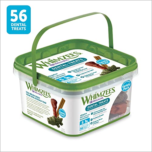 WHIMZEES by Wellness Small Dental Chews Variety Box: All-Natural, Grain-Free, Long Lasting Treats with Grooved Design for Improved Cleaning – Freshens Breath & Reduces Plaque – 56 Count