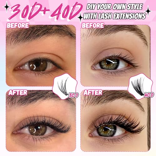 Lash Clusters Kit 280pcs 30D+40D D Curl 10-14MM with Glue & Tools