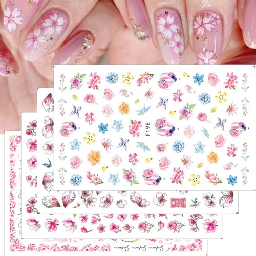 6 Sheets Heart Flowers Star Nail Stickers for Nail Art, Laser Silver Gold Star Flower Nail Decals 3D Self-Adhesive Nail Art Stickers Glitter Star Nail Art Design Decorations for Women DIY Nails Tip