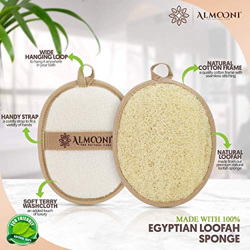 Premium Exfoliating Loofah Pad Body Scrubber, Back Loofah Scrubber, Loofah Pad, and Facial Loofah Bundle, Made with Natural Egyptian Shower Loofah Sponge That Gets Your Body Clean