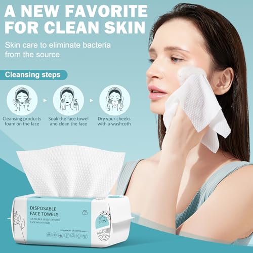 Disposable Face Towel 200 Count, Ultra Soft & Thick Washcloths, Biodegradable Facial Towels for Sensitive Skin, Makeup Remover Dry Wipes