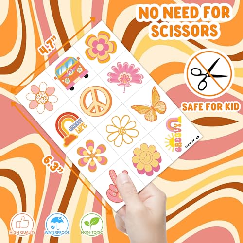 96 PCS Retro 60s 70s Temporary Tattoos for Kids Party