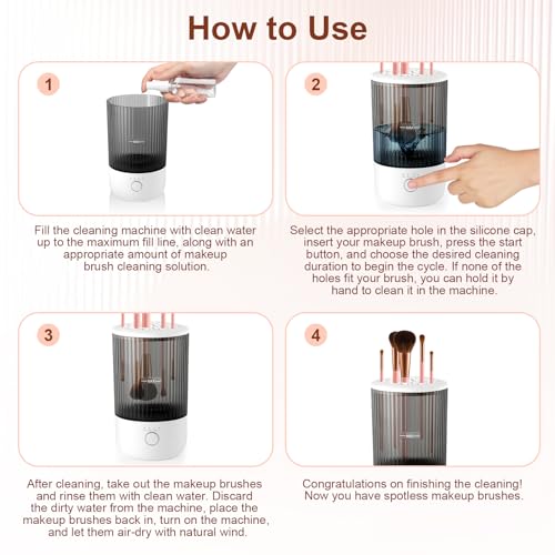 Electric Makeup Brush Cleaner Machine with Timer & Airflow - Rechargeable & Portable