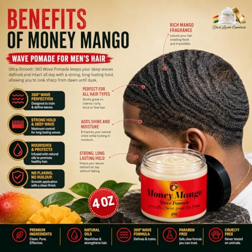 Black Lavish Essentials Money Mango 4oz Wave Pomade for Deep 360 Waves, Strong Hold & Shine