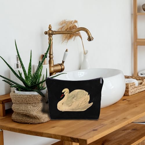 White Swan Makeup Bag - Swan Gifts, Zippered Travel Bag for Women & Girls
