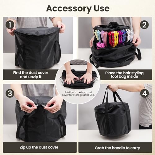 Hairstylist Travel Bag, with Dust Cover, 11L Large Capacity, Heat-Resistant Interior, Clear Pockets, 24 Hook-and-loop Slots, Top Drawstring, Makeup & Pet Grooming Supplies Organizer