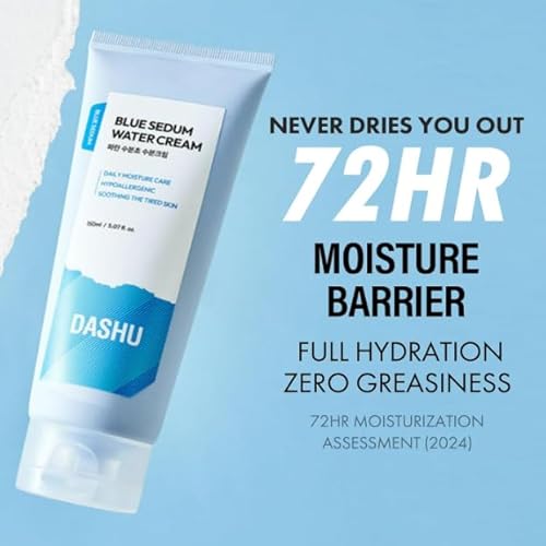 DASHU Blue Sedum Water Cream | Hydrating Face Cream Water Based Moisturizer for Face 8 Types of Hyaluronic Acids | Lotion for Men 5.07 fl oz