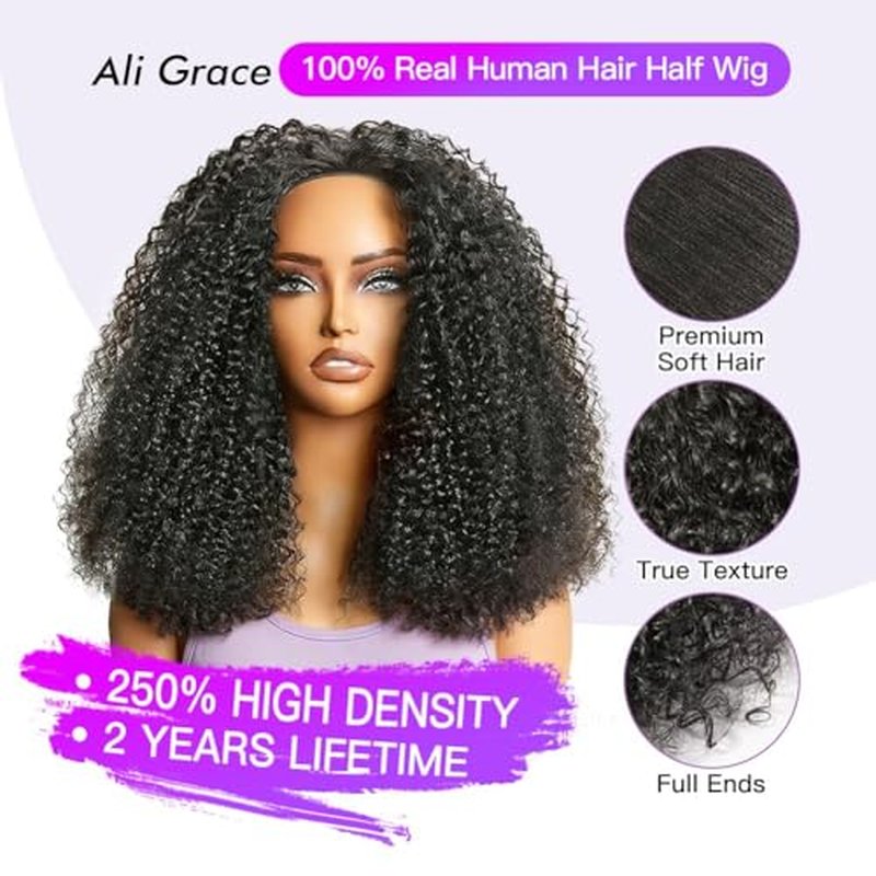 Ali Grace 16-Inch Kinky Curly Half Wig - 250% Density Human Hair