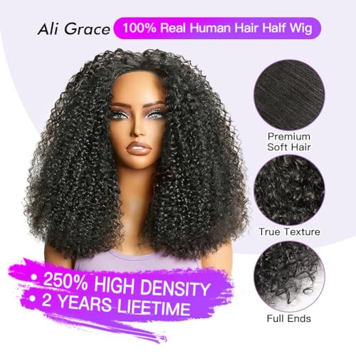 Kinky Curly Half Wig Human Hair 250% Density - 20 Inch Glueless
