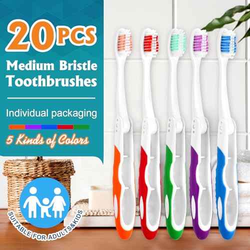 Navona 20 PCS Travel Toothbrush Set, Travel Size Toothbrush, Folding Mini Toothbrushes, Portable Individually Wrapped Bulk Toothbrushes, Medium Bristles for Camping, Hiking, School