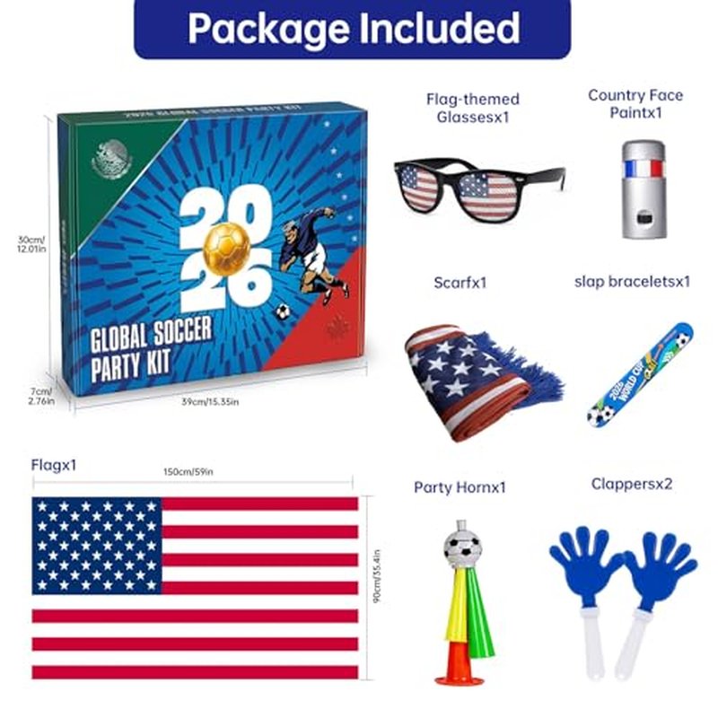 2026 World Cup Soccer Fan Gear Set - USA Flag Accessories