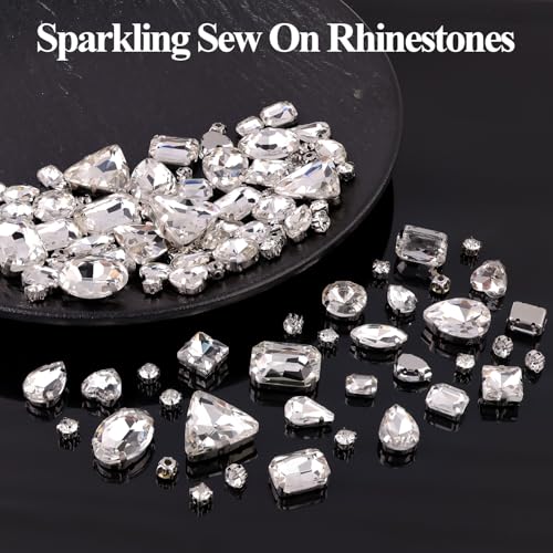 120 PCS White Sew-On Rhinestones Mixed Shapes Glass Gems