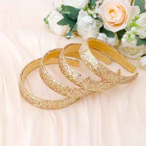 Headbands for Girls Women Glitter Gold Headband Sparkly Headband Hair Bands for Women Girls Headbands Bling Head Bands Hair Accessories for Party Holiday Back to School