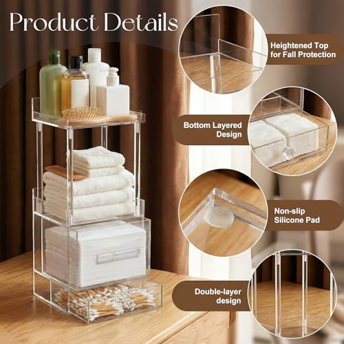 Qinyoung 4-Tier Acrylic Vanity Organizer for XL Facial Towels