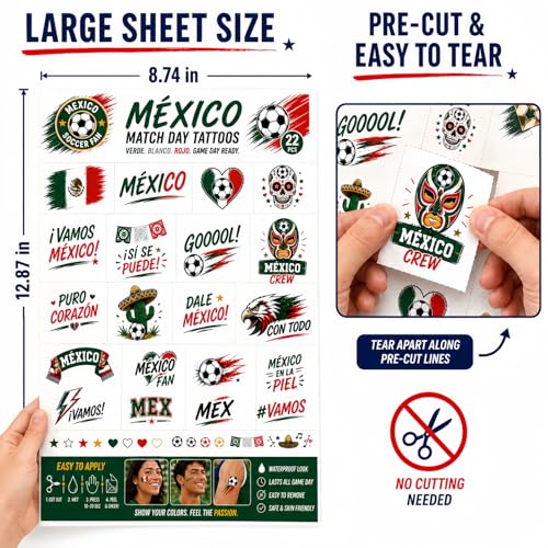Soccer Face Tattoos - 22 Country Designs, Waterproof Game Day