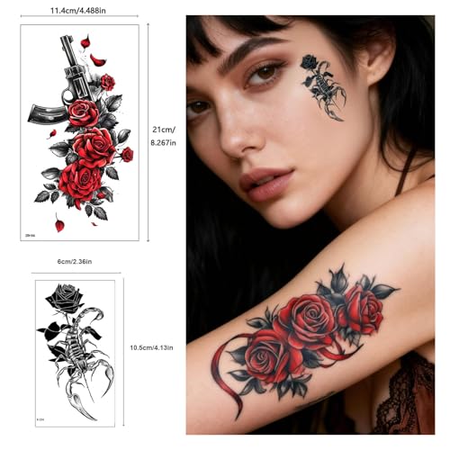 Temporary Tattoos for Adults – 8 Sheets Waterproof Black 3D Fake Tattoo Stickers