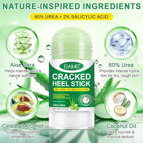 60% Urea plus 2% Salicylic Acid Foot Care Stick, Deep Hydration Soften & Smooth Thickened Areas, Intensive Moisturizer Repairs for Dry, Cracked Heels & Thickened Skin (1.41 Ounce, Aloe Vera)