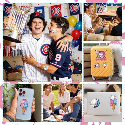 Ice Cream Baseball Temporary Tattoos - 8 Sheets 200+ Designs