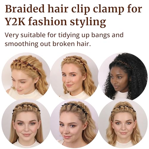 2 Pack Twisty Braid Headband with 8 Mini Clips