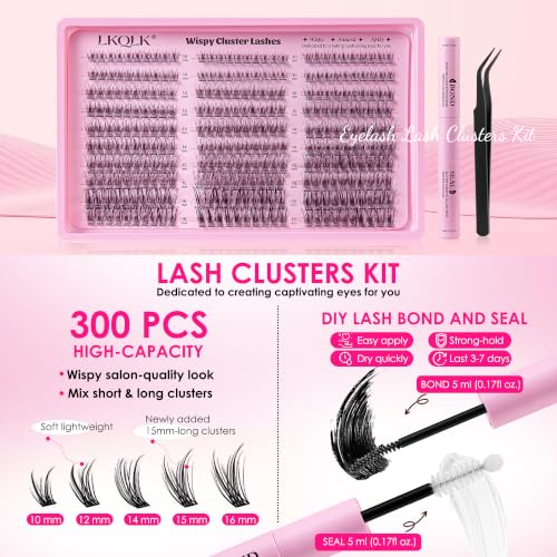 Wispy Eyelash Clusters Kit - 300pcs C Curl DIY Lash Extensions