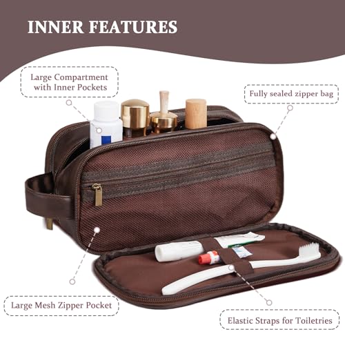 Janhavi Personalized Toiletry Bag for Men, Gifts for Boyfriend, Toiletry Bag For Shower Caddy,Personalized Initials & Wheat Mens Toiletry Travel Bag Travel Essentials for Men(Medium, Dark Brown, J)
