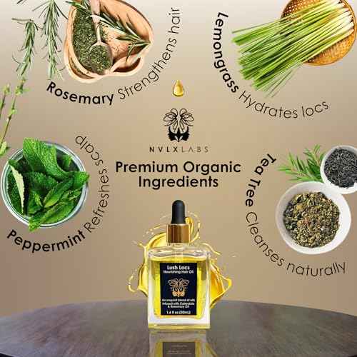 NVLX LABS Rosemary Hair Oil (1.6 Oz) | Peppermint, Tea Tree & Lemongrass Blend | Lightweight Hair & Scalp Oil for Locs, Dreads, Sisterlocs | Vegan, Organic Hair Care Gift for Women & Men