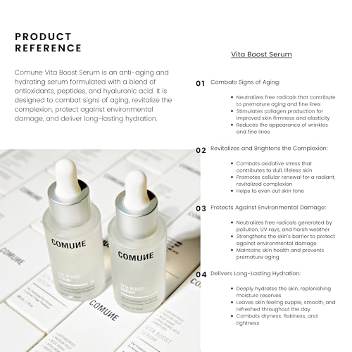 COMUNE Vita Boost Serum - Moisture-Boosting & Anti-Aging Face Serum | Hyaluronic Acid, 9Peptides & SuperBerries Complex | Promotes Healthy, Radiant Complexion | 30 mL / 1 fl.oz