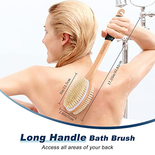 Long Handle Back Scrubber Brush for Shower – Double-Sided Exfoliating Body Brush for Women & Men