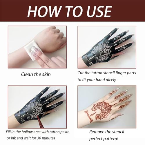 24 Sheets Henna Tattoo Stencils Kit for Hand, Indian Arabian Temporary Tattoo Template Mehndi Stencil Stickers