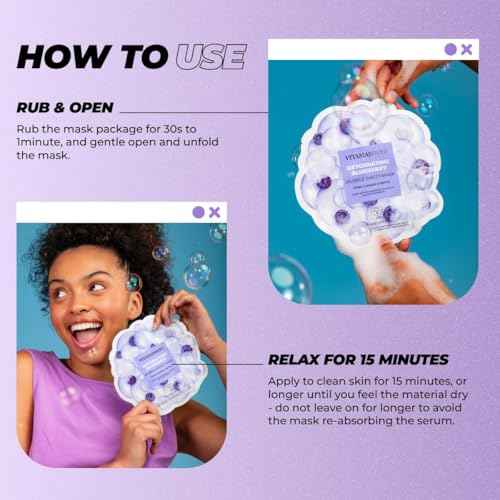 Vitamasques Blueberry Oxygenating Bubble Face Mask, Pore Cleanse and Detox, Deeply cleansing action, with bubbling fun (Pack of 3)