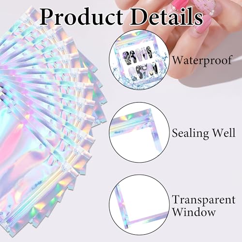 Qenk 201PCS Holographic Nail Storage & Packaging Bags Set
