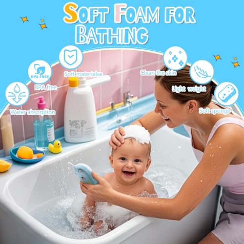 Kids Bath Loofah Sponge 3-Pack with Pink, Blue, White - Soft Exfoliating Body Scrubber for Babies & Toddlers