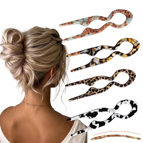 French Hair Pins for Women - 4 Pack Tortoise Acetate
