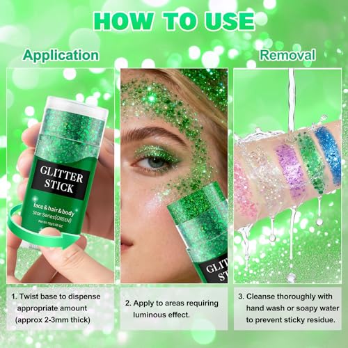 Waterproof Green Glitter Stick for Face & Body - Holographic Shine