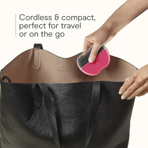 Conair Cordless Heated Brush, Portable Ceramic Ionic Smoothing Brush for Frizz Control & Shine, Rechargeable, 2 Heat Settings, Travel-Friendly Styling Tool with Protective Cover, Hot Pink & Black