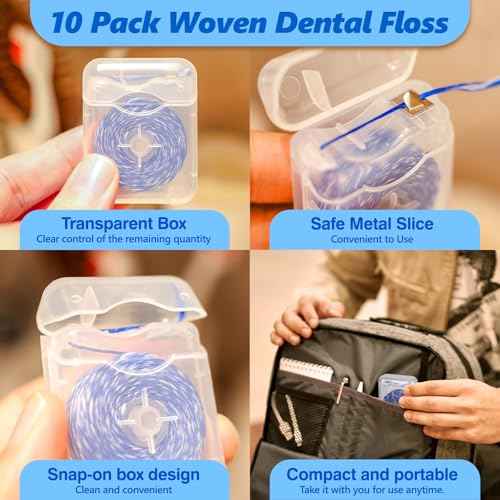 Woven Dental Floss, Expandable Waxed Dental Floss for Gentle,Oral Care Whitening Dental Floss,Plaque Remover for Teeth, Kid-Friendly String Floss,Mint,10 Spools (30 yd Each)