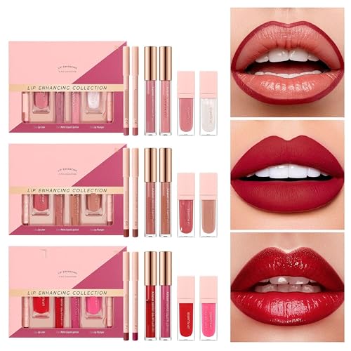 Matte Lipstick Set 6PC with Lip Liner & Plumper Kit
