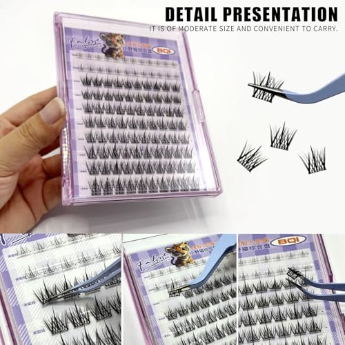 120 Pcs Self Adhesive Eyelashes Asian lashes Extension 11-13mm DIY Eyelashes No Glue with Tweezers Gift for Women International Students(D 11-13mm+lower eyelashes)