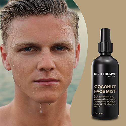 Gentlehomme - Coconut Face Mist - Men¡¯s Facial Spray - with Hyaluronic Acid, Aloe Vera & Green Tea - Refresh, Moisturize & Hydrate - Use Day & Night - Safe for All Skin Types - Vegan - 3.4oz - 1 Pack