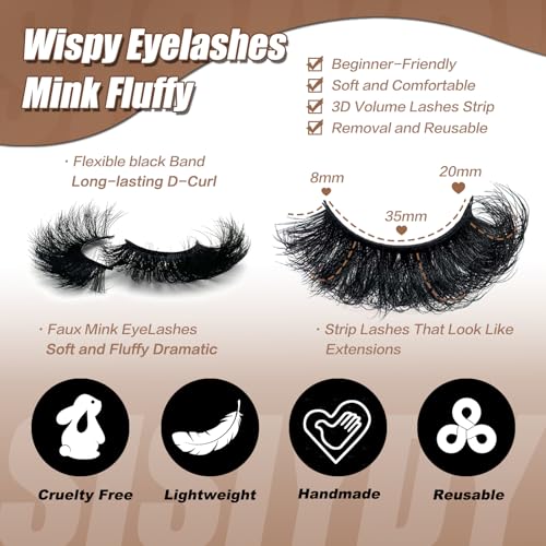 Fluffy Faux Mink Lashes 20-25mm Dramatic Volume 10 Pairs
