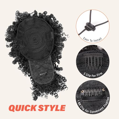 Drawstring Afro Puff Ponytail with Bangs - 1B Black