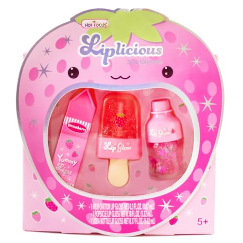 Hot Focus | Strawberry Flavored Lip Gloss Set ? Assorted Fruity Lip Gloss Flavors, Non-Toxic Makeup for Kids & Teens