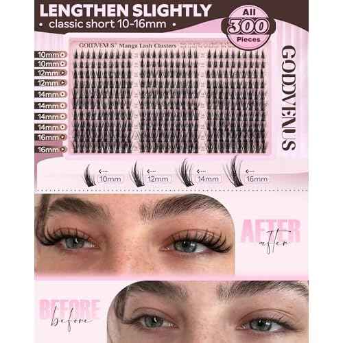 Manga Lash Clusters Kit Natural 300 Pcs Cluster Eyelash Extensions Kit Wispy Fairy Fluffy Eyelash Clusters Anime Cosplay Individual Lash Extensions Kit CC Curve 10-16mm