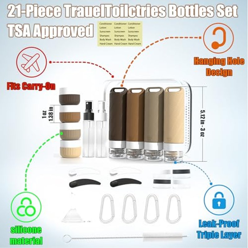 26Pcs Travel Toiletry Containers Set - TSA Approved Silicone Bottles
