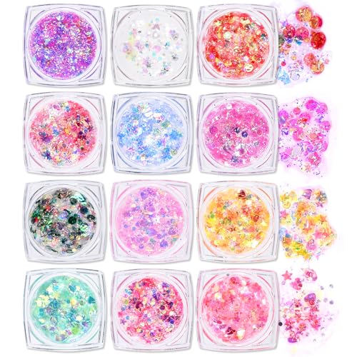 Ownest 12 Colors Holographic Chunky Glitter Gel Set