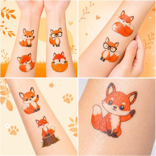 96PCS Cute Fox Temporary Tattoos, Pre-Cut Woodland Party Favors