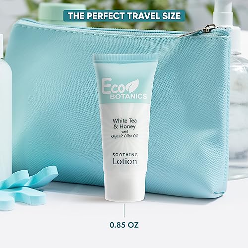 Travel Size Hotel Lotion 20 Count 0.85 oz Bottles Guest Amenities | Vacation Rentals and Short Term Rentals Paraben Free White Tea Scent Infused with Aloe Honey and Olive Oil by Eco Botanics