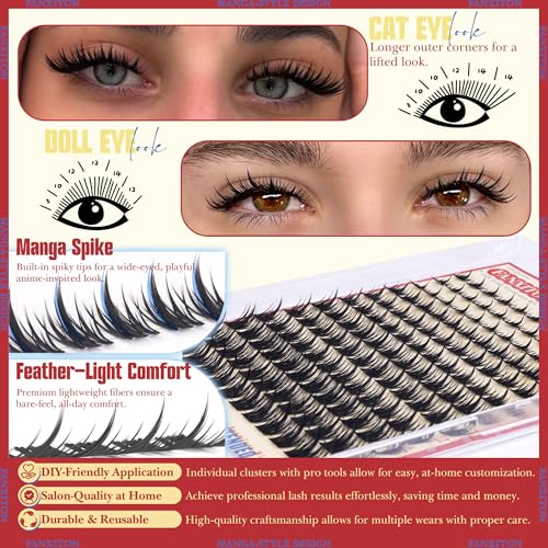 Fairy Lash Clusters with Spikes Eyelash Extensions Wispy Manga Lashes Individual Lashes Extension 8-14mm DIY Soft Eyelash Clusters 144Pcs Lash Clusters Kit DIY at Home by FANXITON